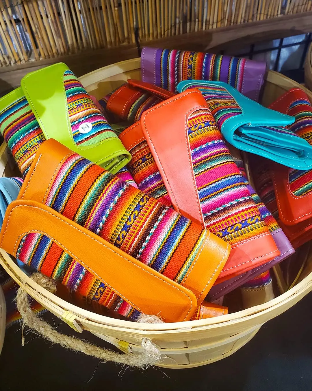 Mia Jewel Shop Multicolored Tribal Striped Print Leather Trifold Wallet ID Window Card Slots - Womens Fashion Handmade Bags Boho Travel Accessories (Blue)