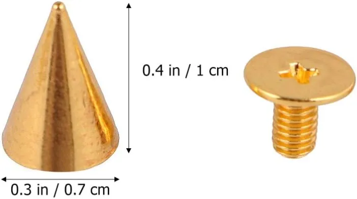 Milisten 100 Sets Cone Spikes Screwback Studs Gothic Rivets Punk for DIY Crafs Shoes Bag Belt Hat Leather Clothes Accessories Golden