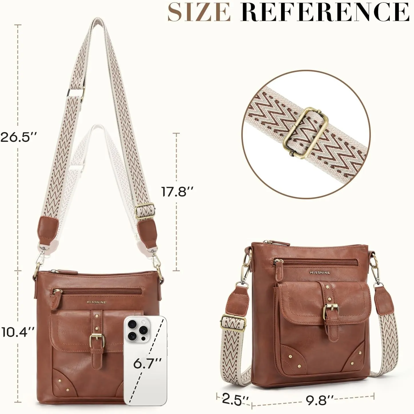 Missnine Crossbody Bags for Women Multi Pocket Purses Soft Leather Medium Shoulder Handbags with Adjustable Strap