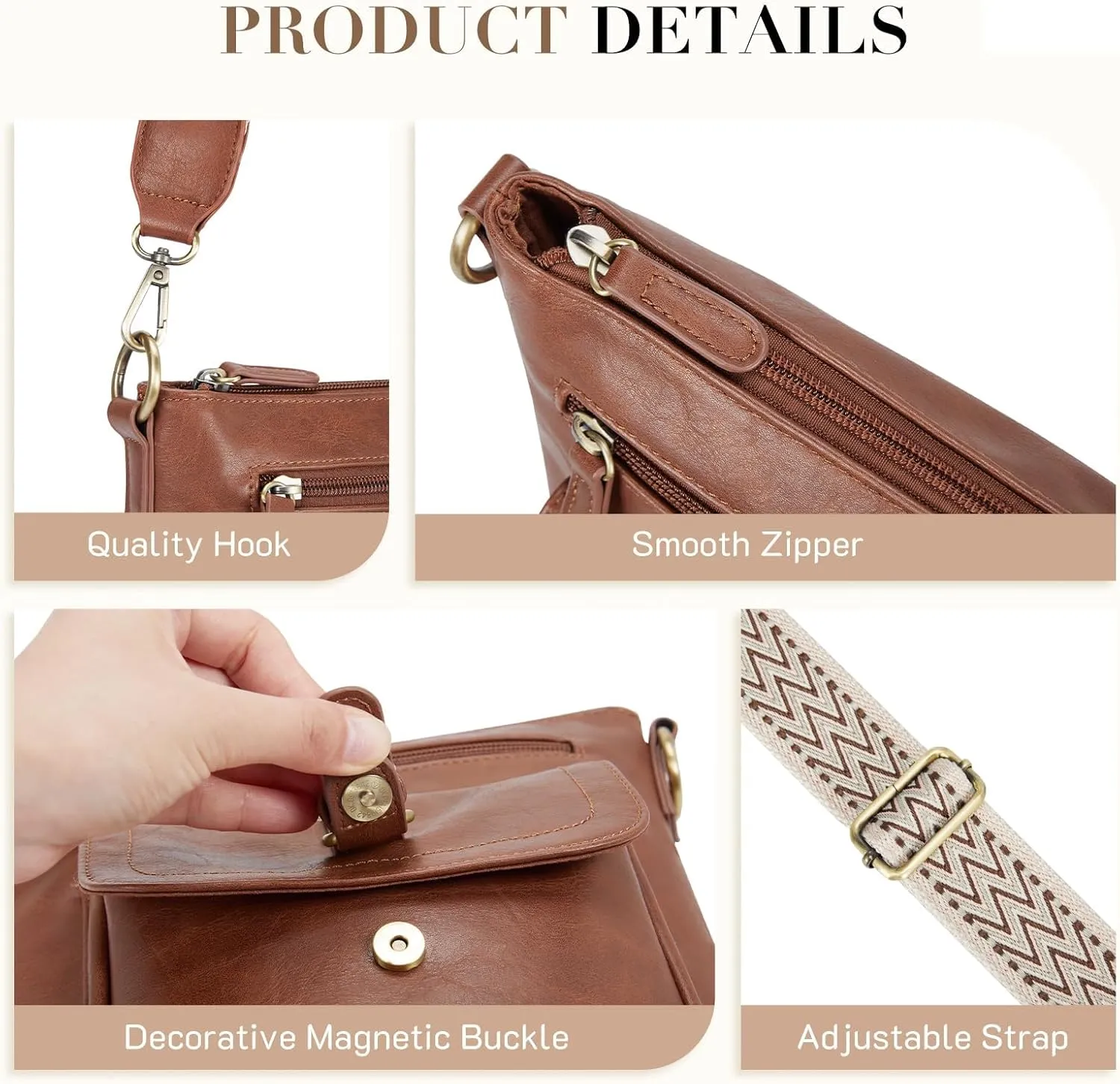 Missnine Crossbody Bags for Women Multi Pocket Purses Soft Leather Medium Shoulder Handbags with Adjustable Strap