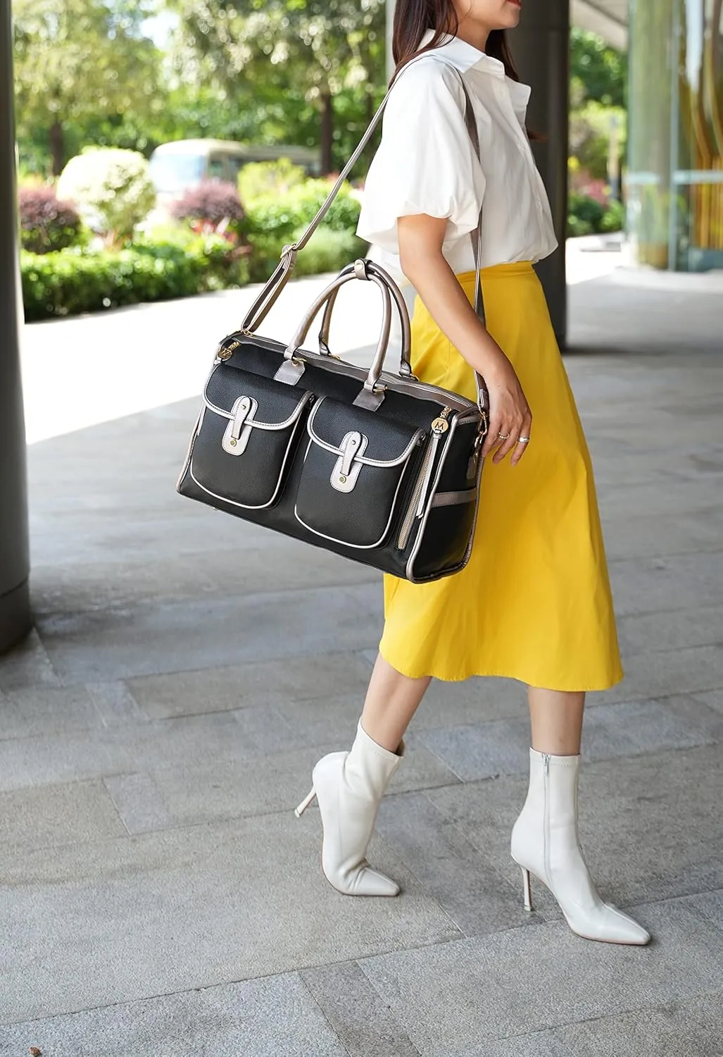 MKF Collection Color Block Duffle Bag for Women Fashion, Designer Vegan Leather Large Ladies Stylish Weekender Carry-on bag