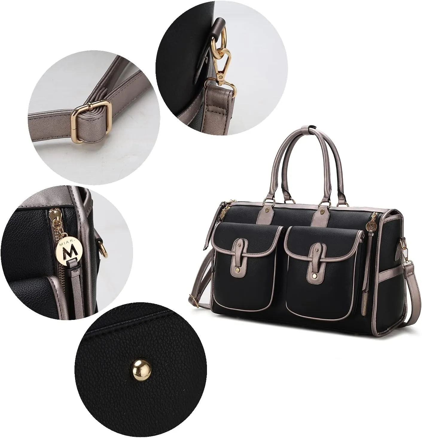MKF Collection Color Block Duffle Bag for Women Fashion, Designer Vegan Leather Large Ladies Stylish Weekender Carry-on bag