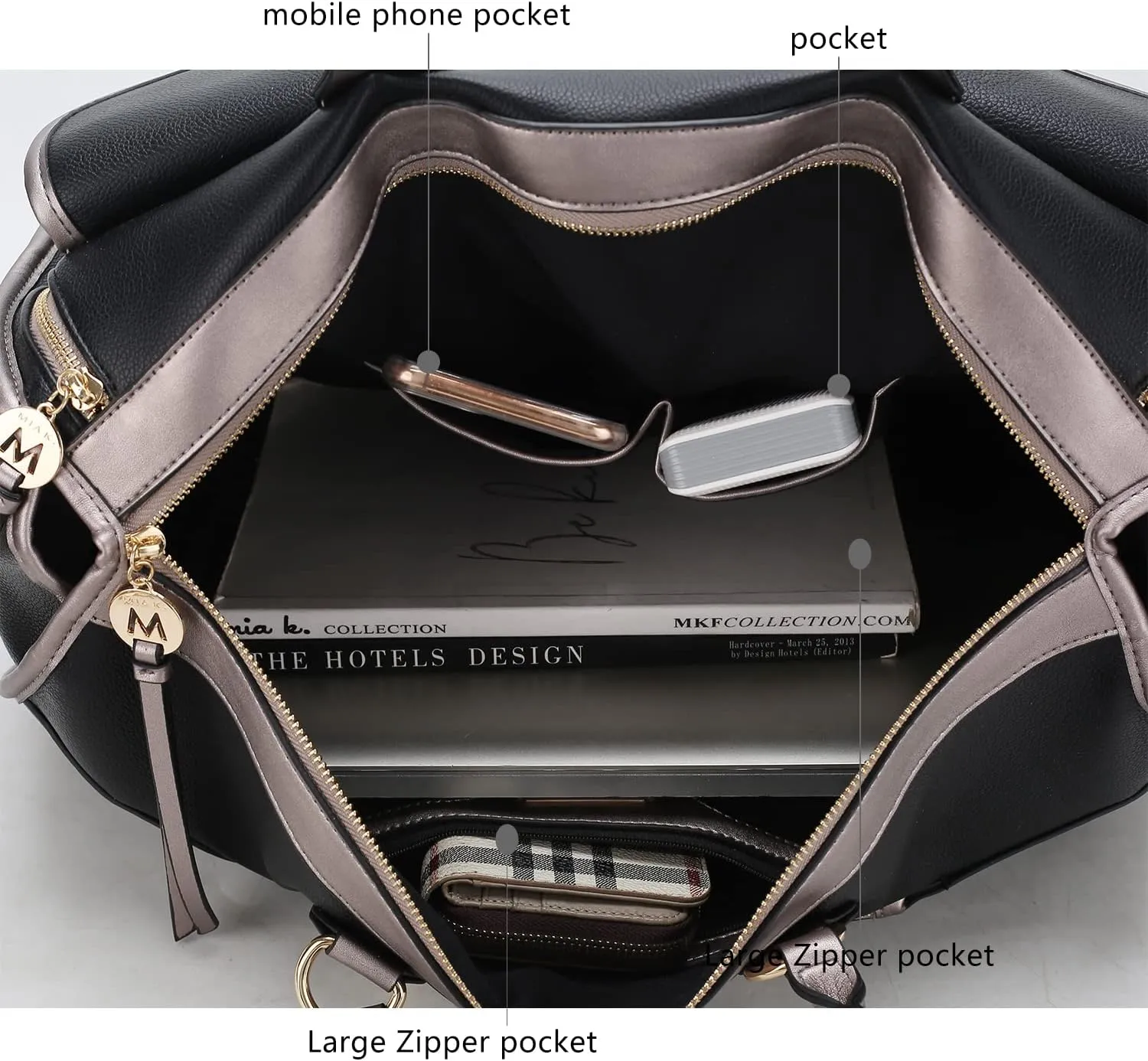 MKF Collection Color Block Duffle Bag for Women Fashion, Designer Vegan Leather Large Ladies Stylish Weekender Carry-on bag