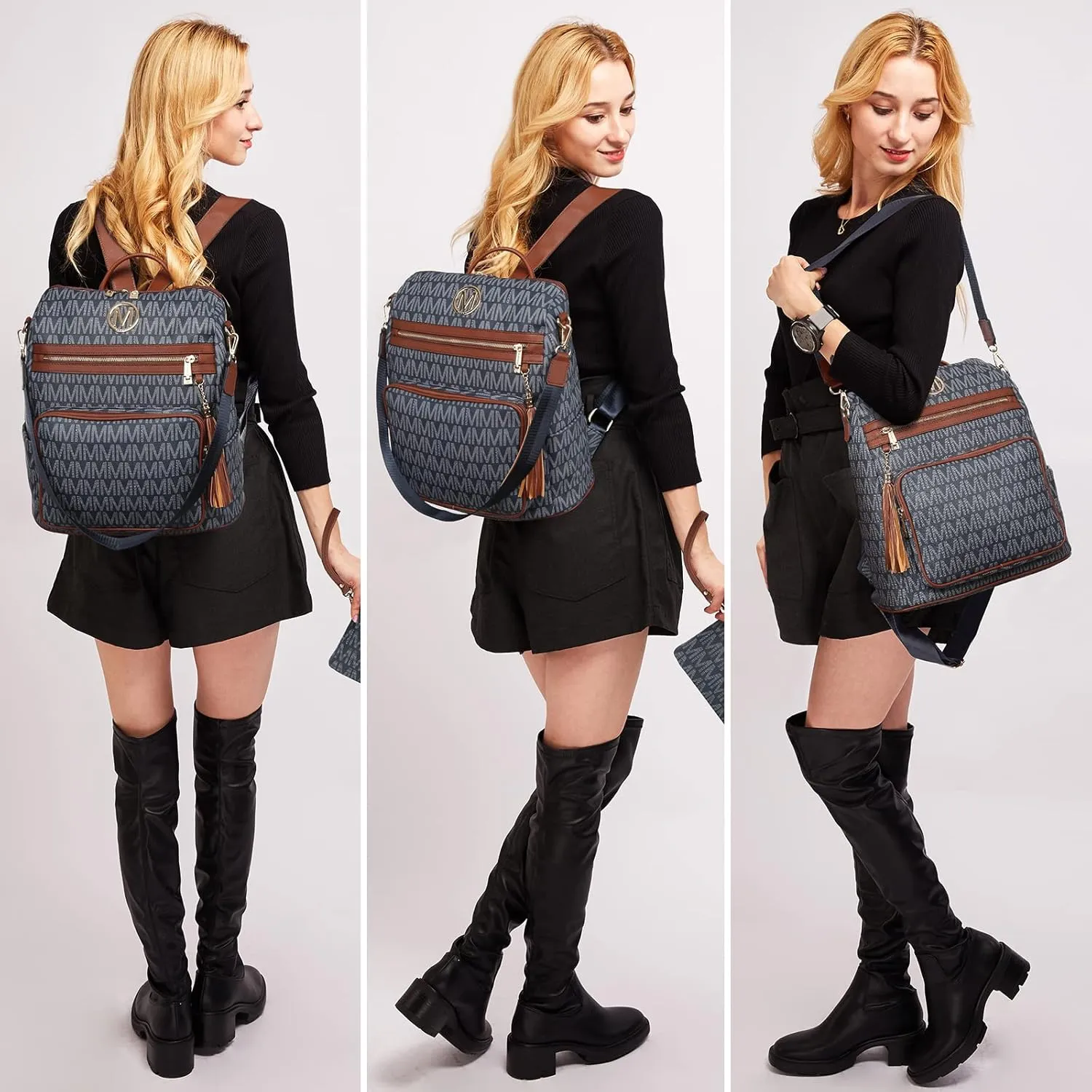 MKP COLLECTION Women Fashion Backpack Purse Convertible Large Rucksack Versatile Travel Shoulder Bags Handbag Set with Tassel