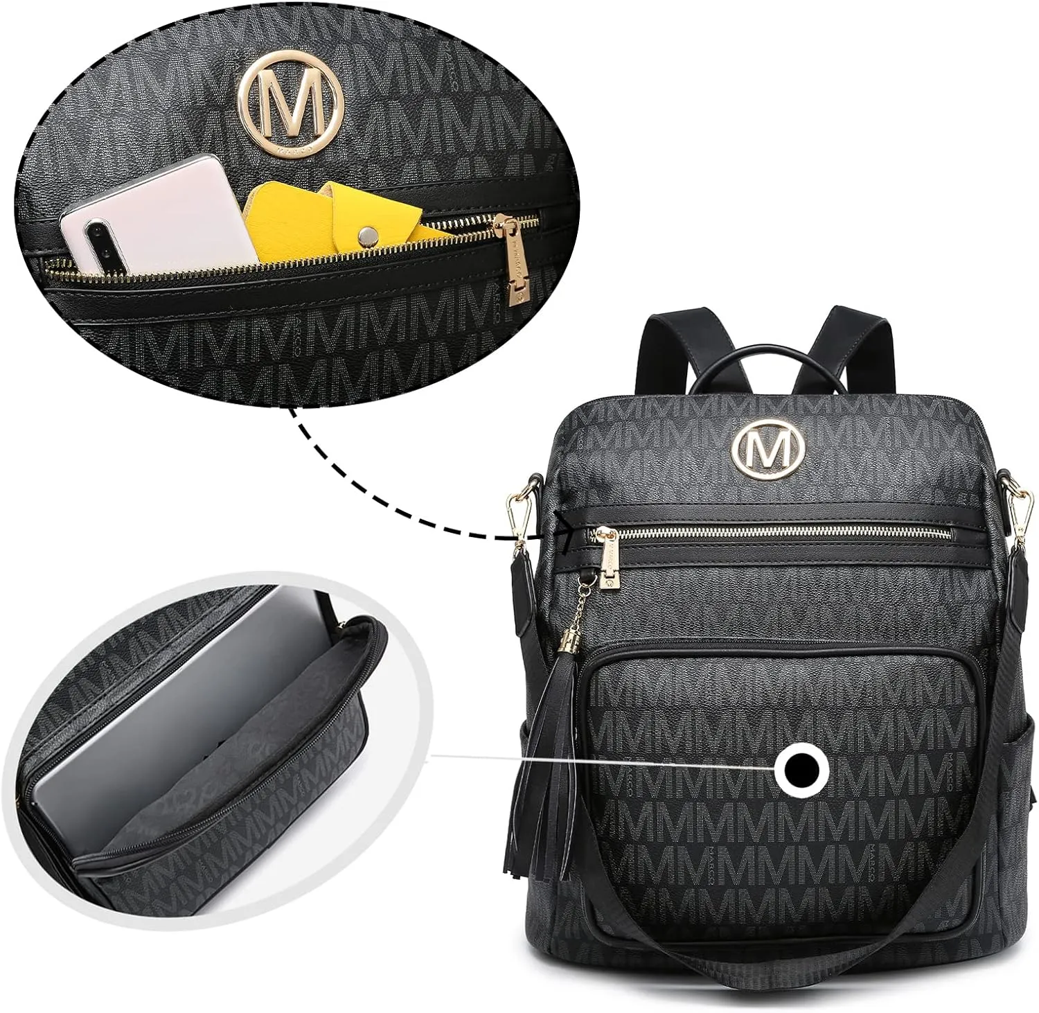 MKP COLLECTION Women Fashion Backpack Purse Convertible Large Rucksack Versatile Travel Shoulder Bags Handbag Set with Tassel