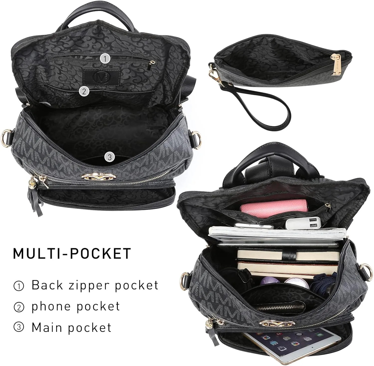 MKP COLLECTION Women Fashion Backpack Purse Convertible Large Rucksack Versatile Travel Shoulder Bags Handbag Set with Tassel