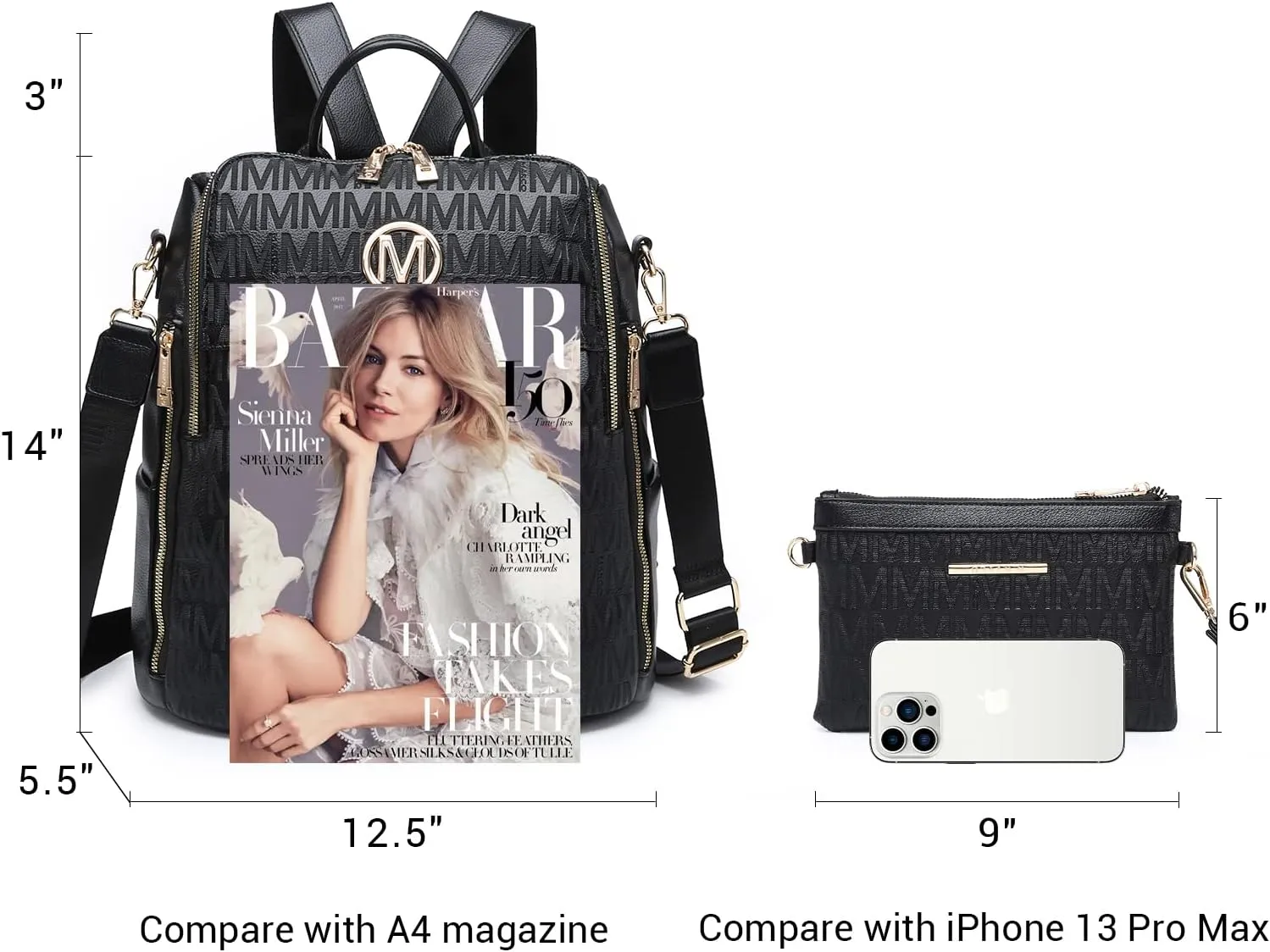 MKP Women Fashion Backpack Purse PU Leather Convertible Medium Ladies Rucksack Travel Shoulder Bags Handbag and Purse 2Pcs