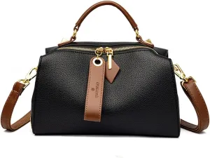 Mn&Sue Barrel Purses for Women Medium Size Leather Handbag Ladies Satchel Fashion Crossbody Bags with Convertible Strap