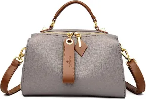 Mn&Sue Barrel Purses for Women Medium Size Leather Handbag Ladies Satchel Fashion Crossbody Bags with Convertible Strap