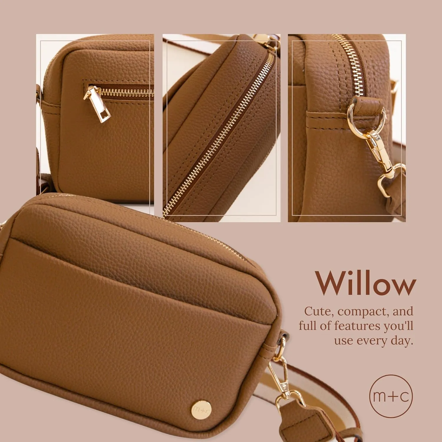 Modern Chic Crossbody Bags for Women - Willow Convertible Crossbody Purse, Vegan Leather Shoulder or Belt Bag with Strap