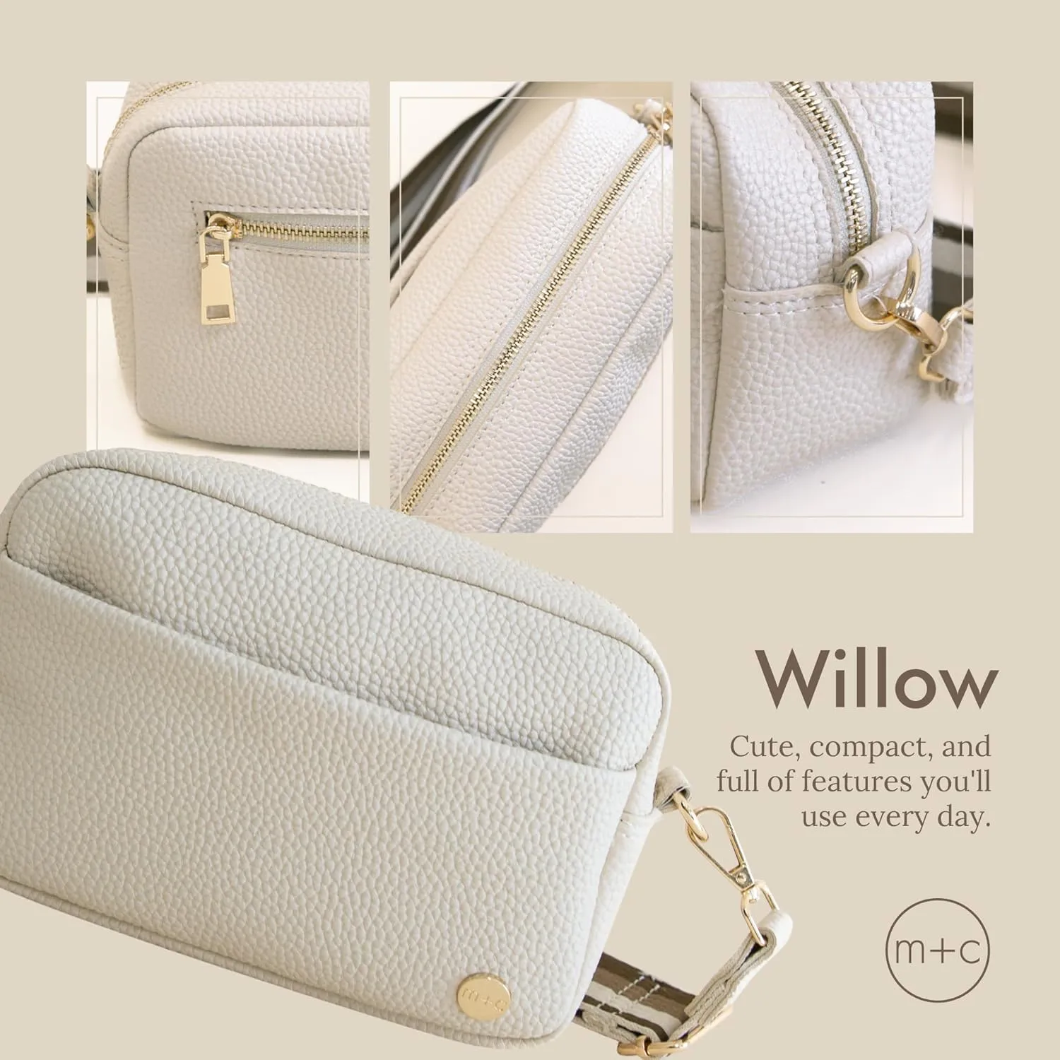Modern Chic Crossbody Bags for Women - Willow Convertible Crossbody Purse, Vegan Leather Shoulder or Belt Bag with Strap