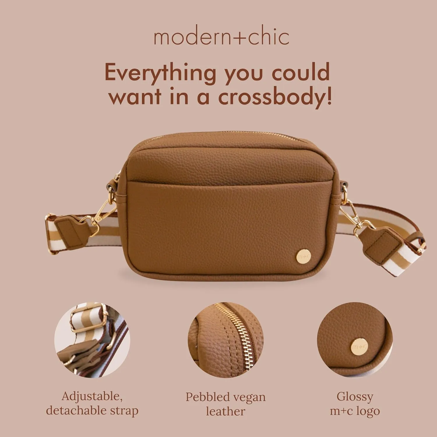 Modern Chic Crossbody Bags for Women - Willow Convertible Crossbody Purse, Vegan Leather Shoulder or Belt Bag with Strap