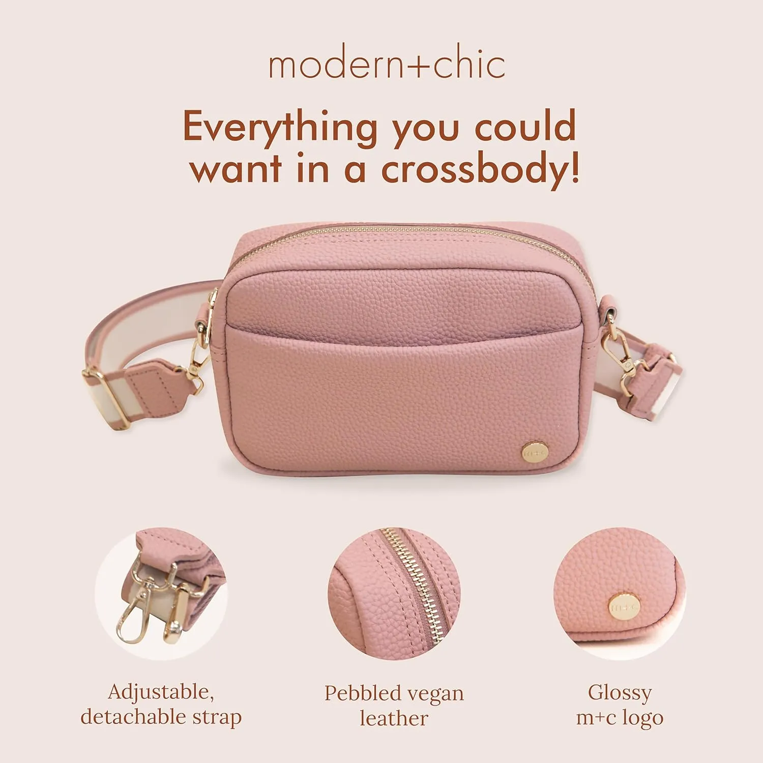 Modern Chic Crossbody Bags for Women - Willow Convertible Crossbody Purse, Vegan Leather Shoulder or Belt Bag with Strap