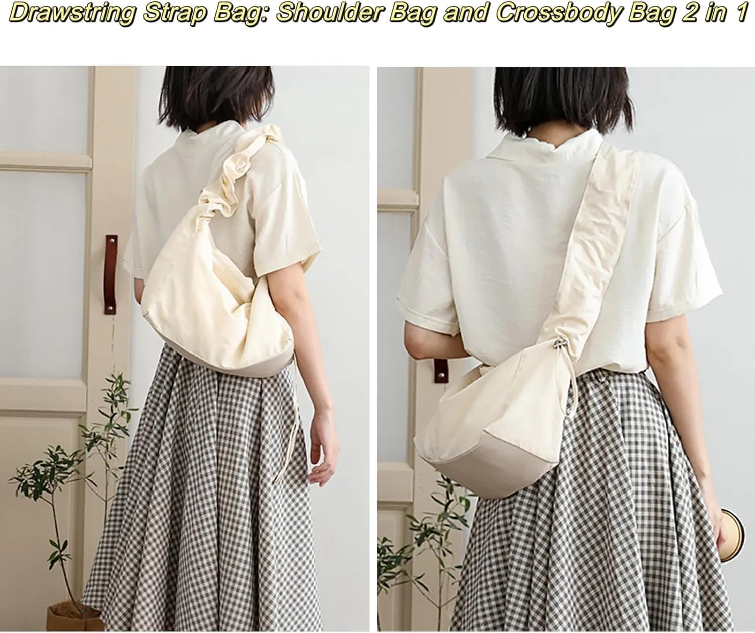 MOLERFO Cute Purse Adjustable 2 in 1 Drawstring Strap Shoulder Bag Cross Body Bag Women Nylon Summer Purse Y2k Small Purses