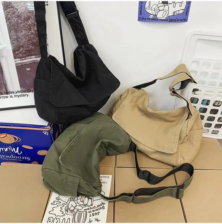 MOLERFO Messenger Bag for Women Canvas Crossbody Bag Vintage Crossbody Bags Aesthetic Tote Bag Cute Tote Bag