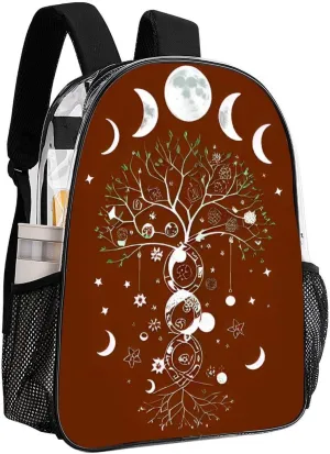Moon Phase Space Tree Art Rucksacks Lightweight Multipurpose Anti-Theft Shoulder Bag Big Capacity Laptop Book Bag Rucksack Transparent Bag