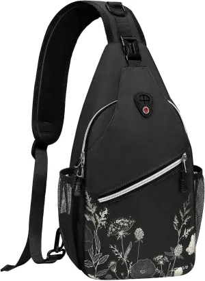 MOSISO Crossbody Sling Backpack, Portable Travel Hiking Daypack Chest Sling Bag Casual Daypack One Strap Chest Backpack for Women Men Outdoor Hiking Travel, Retro Flower