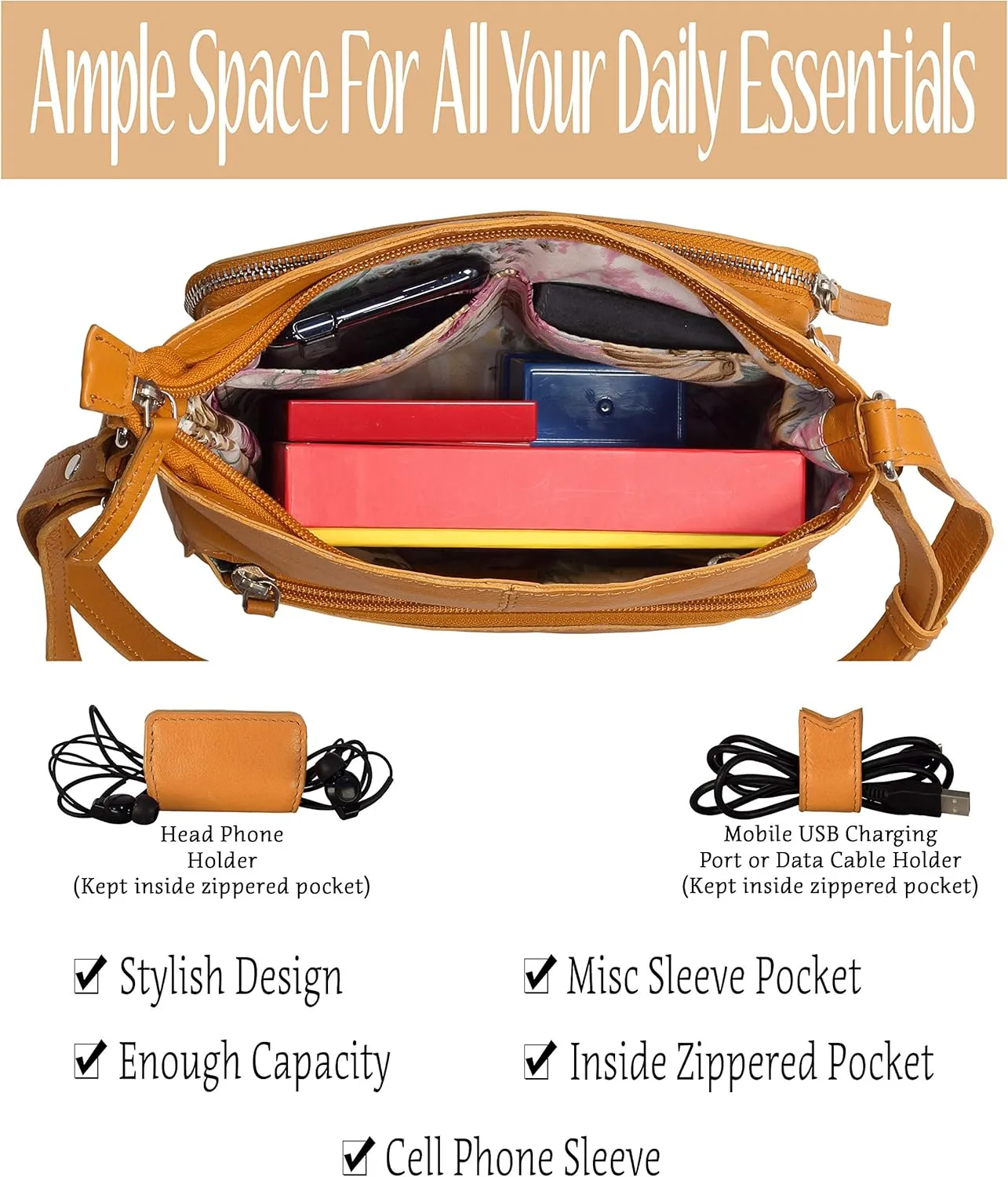 Mou Meraki Genuine Leather Crossbody Purse and Handbags - Crossover Bag Over the Shoulder Women
