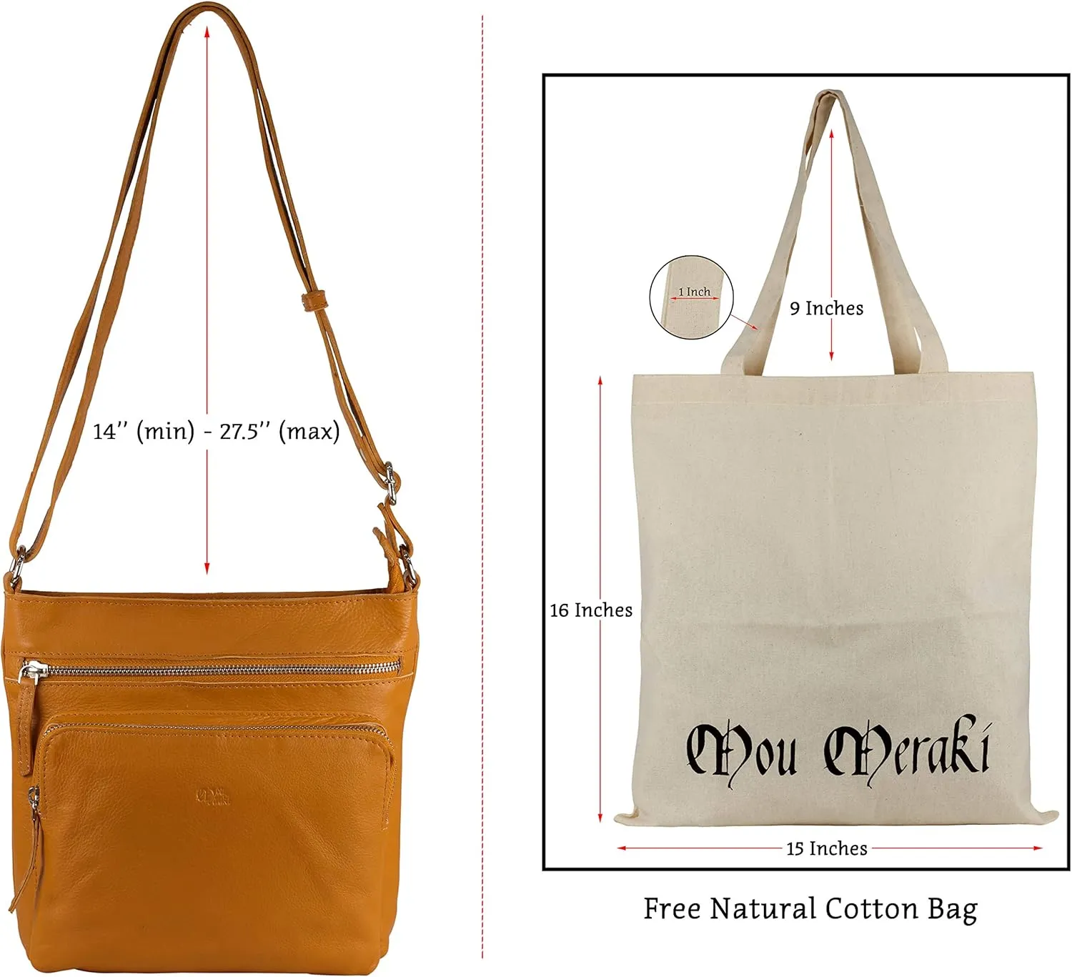 Mou Meraki Genuine Leather Crossbody Purse and Handbags - Crossover Bag Over the Shoulder Women