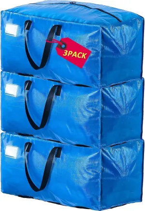 Moving Bags Heavy Duty,Extra Large Moving Bags for Travel/College Packing/Storage/Organization/Seasonal Clothes & Bedding Storage,Moving Supplies Bins,Compatible with Ikea Frakta Cart (Blue,3 Pack)