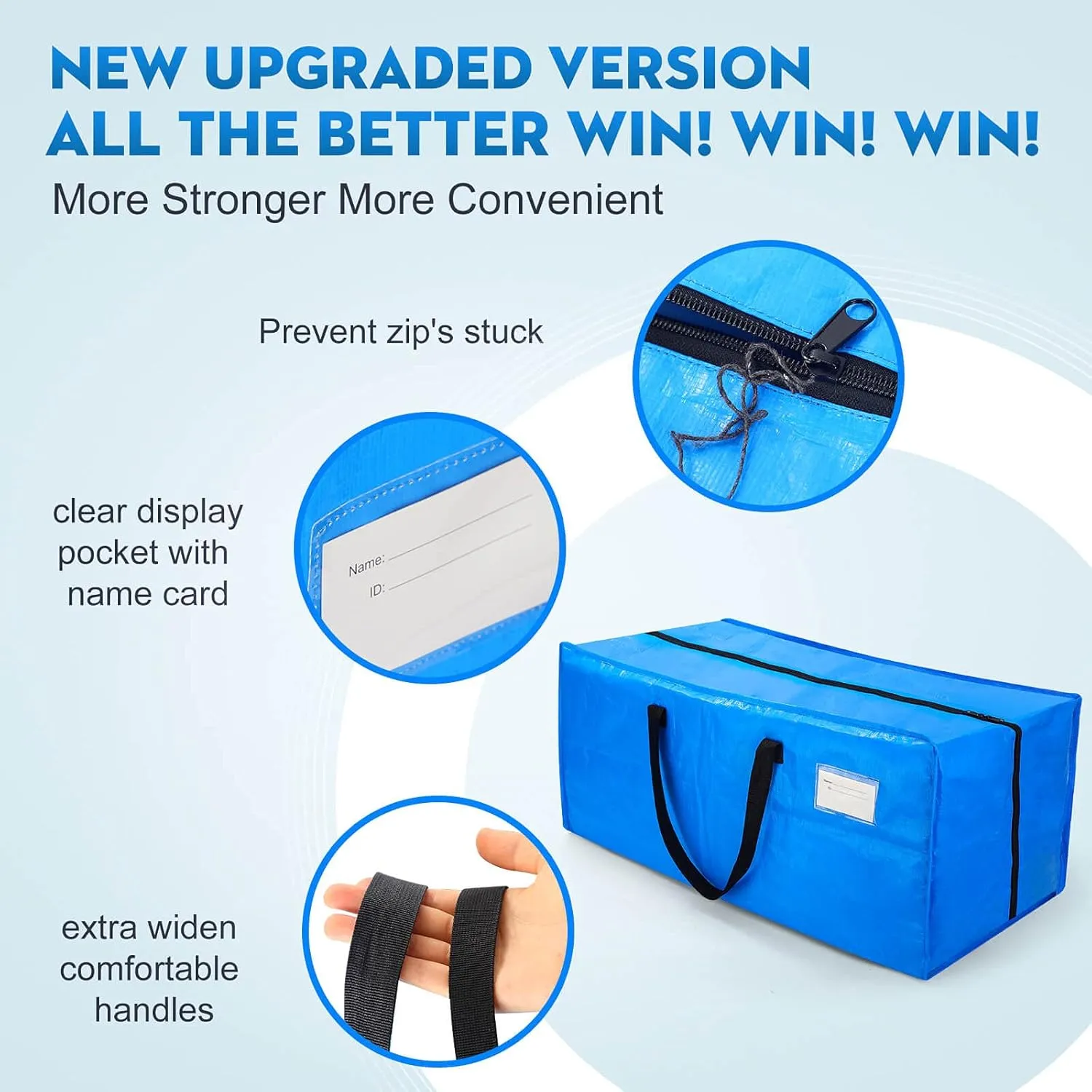Moving Bags Heavy Duty,Extra Large Moving Bags for Travel/College Packing/Storage/Organization/Seasonal Clothes & Bedding Storage,Moving Supplies Bins,Compatible with Ikea Frakta Cart (Blue,3 Pack)