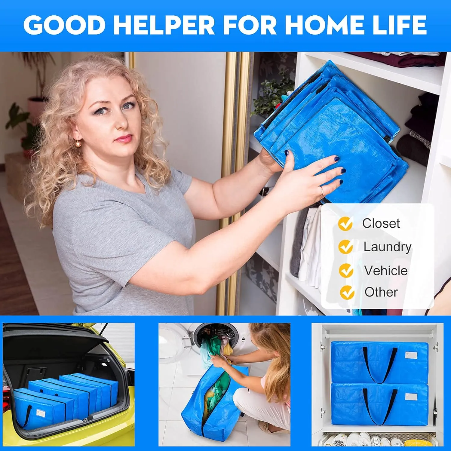 Moving Bags Heavy Duty,Extra Large Moving Bags for Travel/College Packing/Storage/Organization/Seasonal Clothes & Bedding Storage,Moving Supplies Bins,Compatible with Ikea Frakta Cart (Blue,3 Pack)