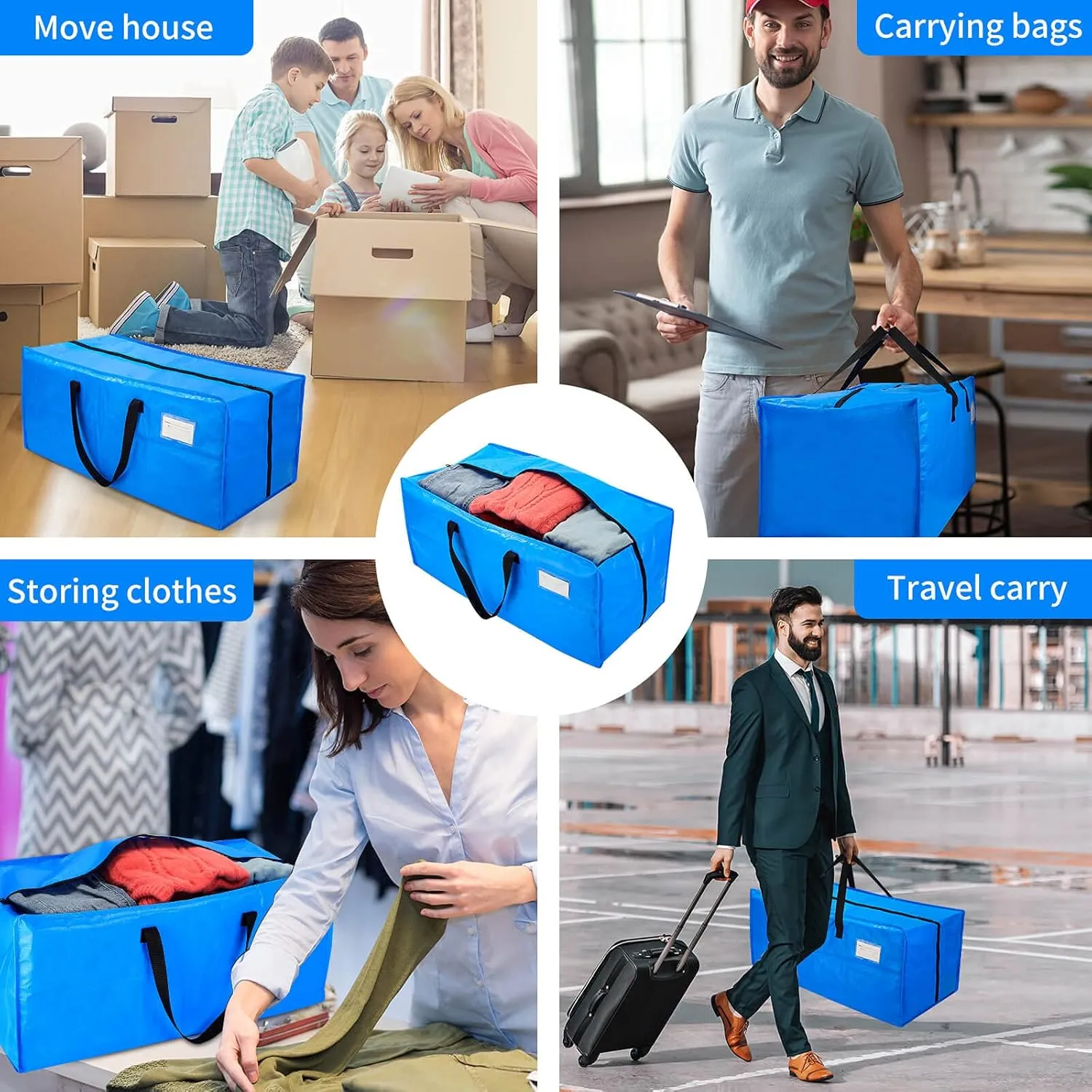 Moving Bags Heavy Duty,Extra Large Moving Bags for Travel/College Packing/Storage/Organization/Seasonal Clothes & Bedding Storage,Moving Supplies Bins,Compatible with Ikea Frakta Cart (Blue,3 Pack)