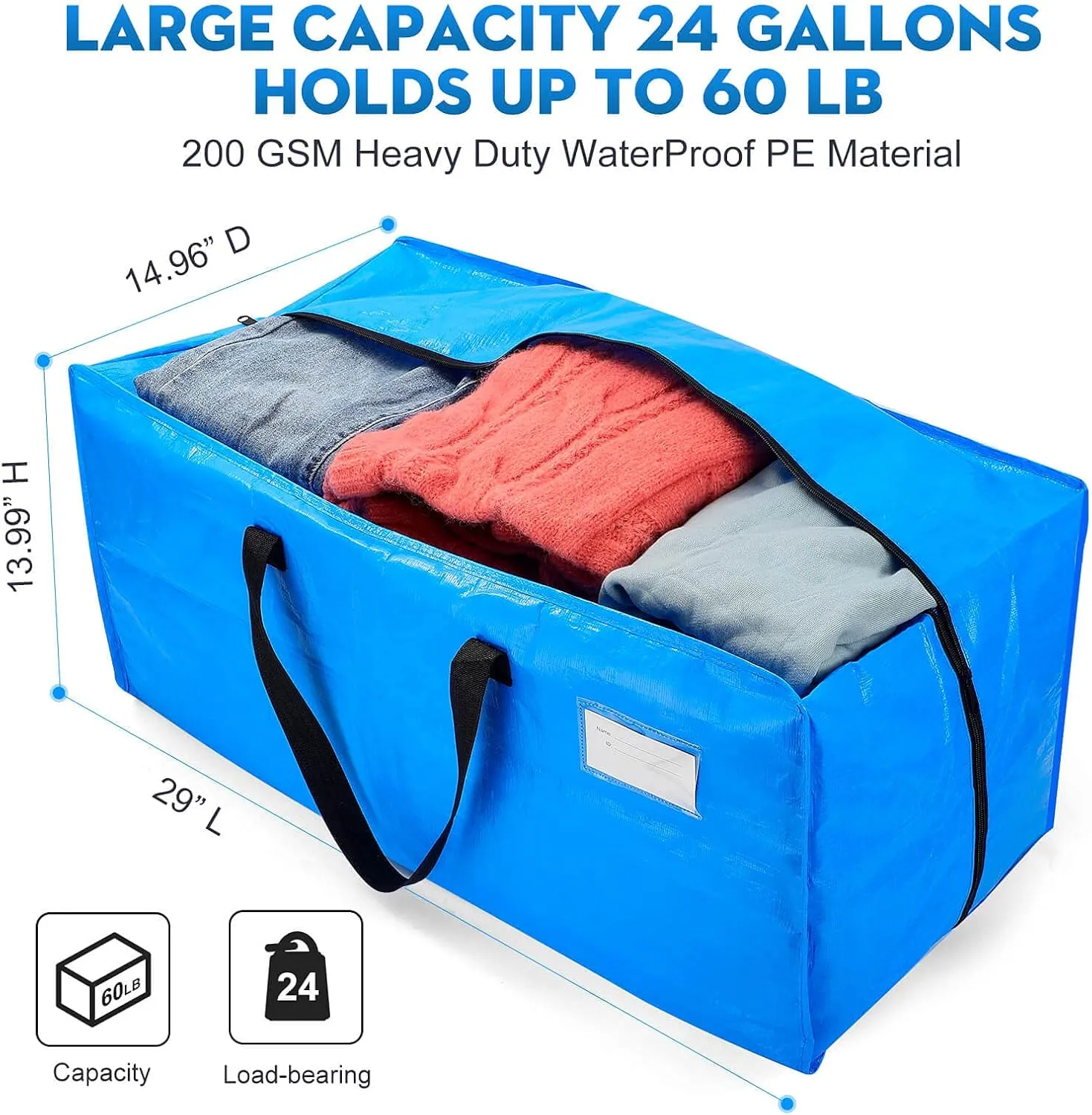 Moving Bags Heavy Duty,Extra Large Moving Bags for Travel/College Packing/Storage/Organization/Seasonal Clothes & Bedding Storage,Moving Supplies Bins,Compatible with Ikea Frakta Cart (Blue,3 Pack)