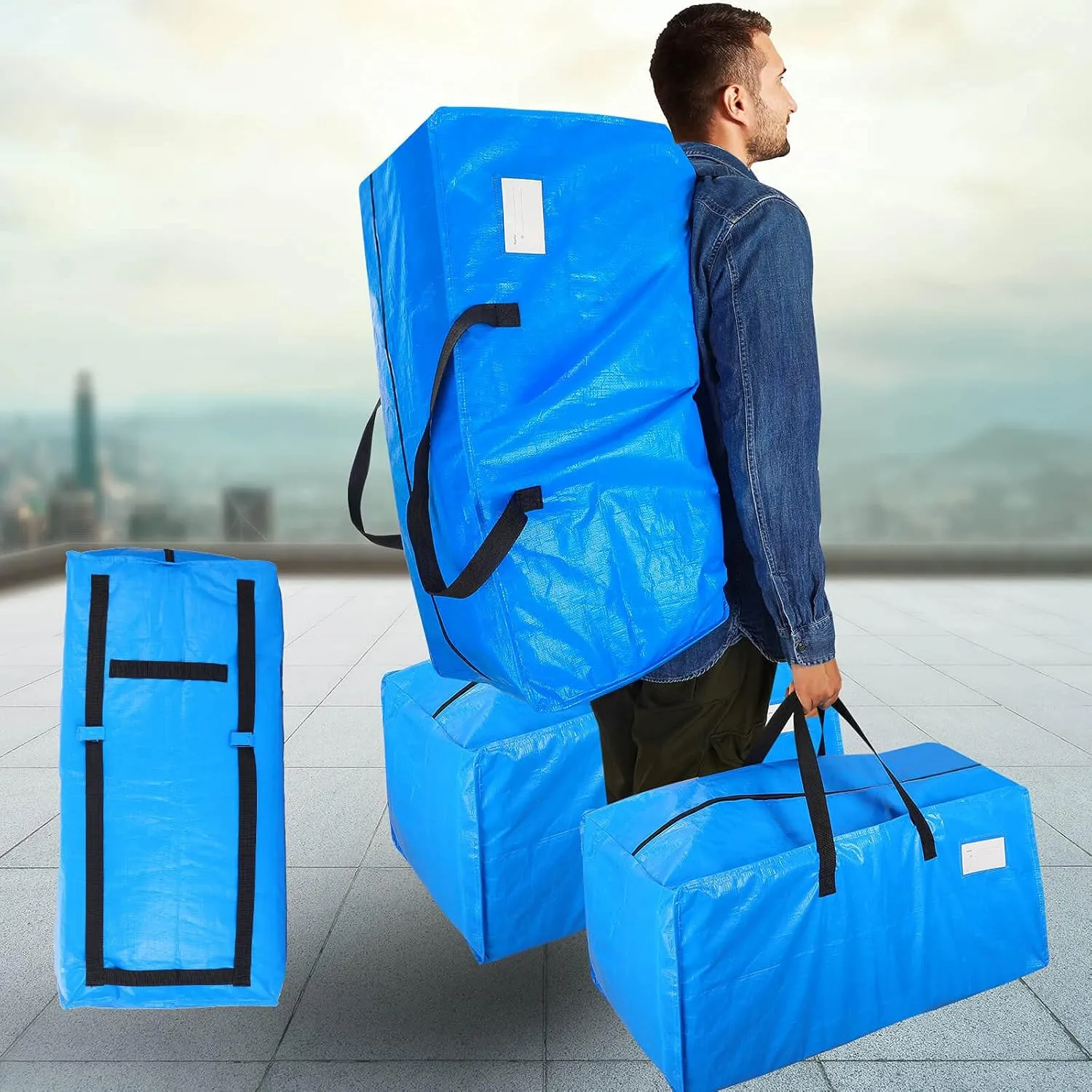 Moving Bags Heavy Duty,Extra Large Moving Bags for Travel/College Packing/Storage/Organization/Seasonal Clothes & Bedding Storage,Moving Supplies Bins,Compatible with Ikea Frakta Cart (Blue,3 Pack)