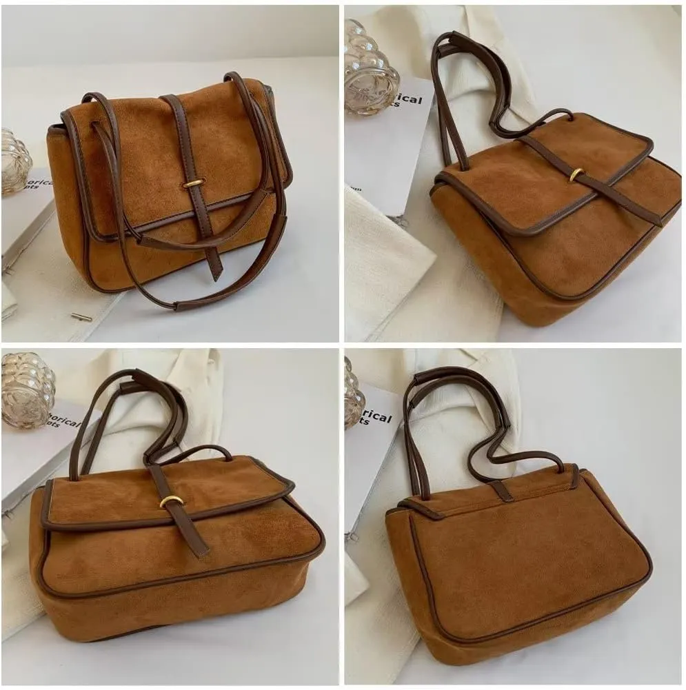 Mudono Handbags for Women Soft Suede Tote Bag Spacious Square Shoulder Purse Vintage Crossbody Messenger Satchel