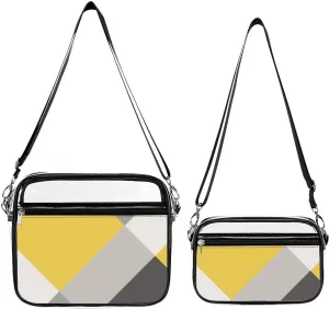 Mustard Grey Patchwork Transparent Cross Bag Two-piece Set