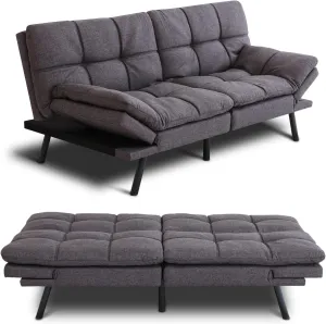 MUUEGM Futon Sofa Bed Memory Foam Futon Sofa Bed Convertible Sleeper Couch Bed,Modern Futon Couch Love Seat w/Adjustable Armrests,for Living Room Compact Spaces Offices Apartment,Studio,Grey