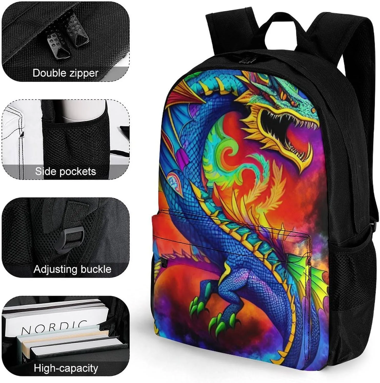 Mystery Dragon Trippy Art Rucksacks Lightweight Multipurpose Anti-Theft Shoulder Bag Large Capacity Business Computer Bag With Smooth Zippers