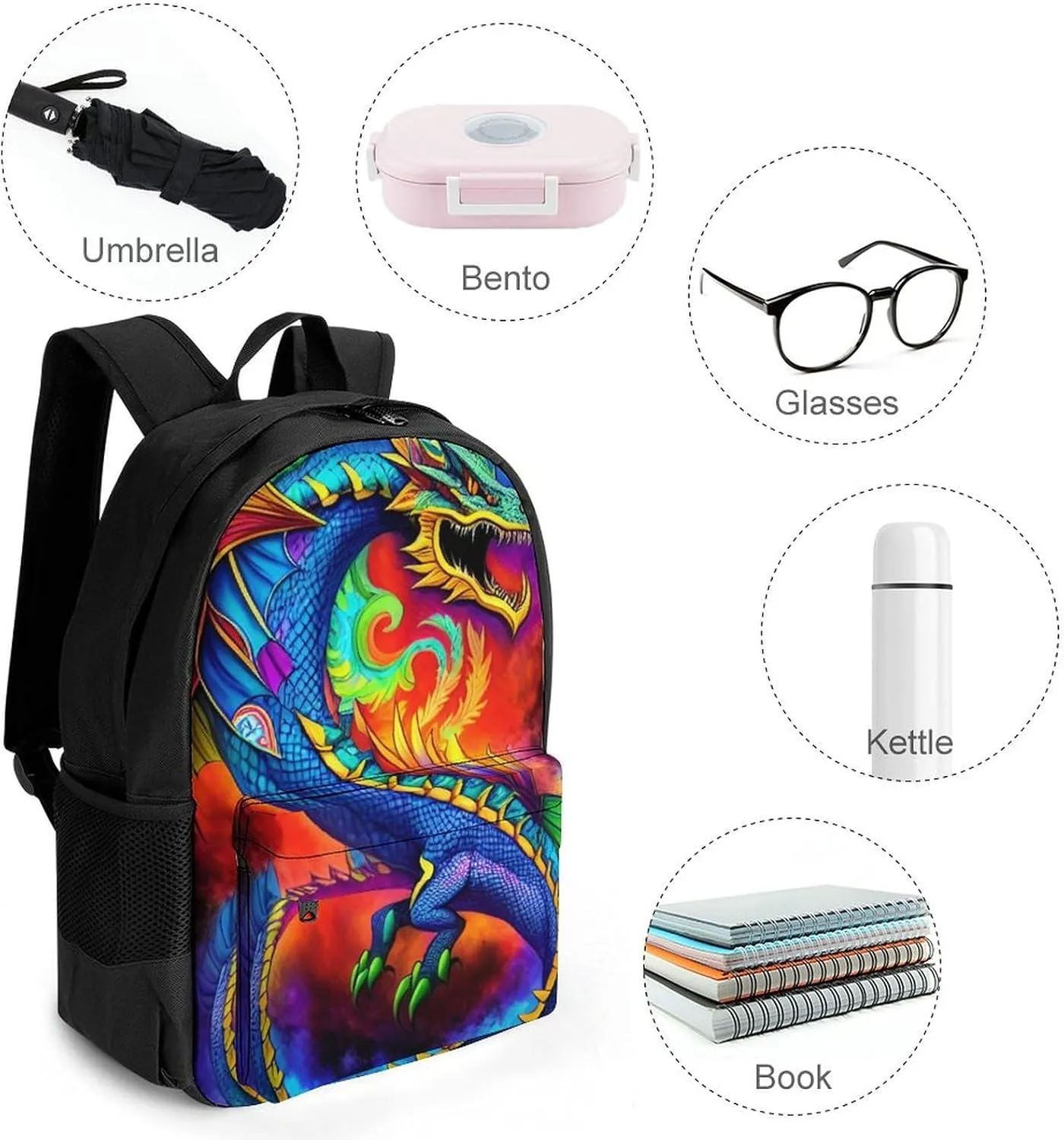 Mystery Dragon Trippy Art Rucksacks Lightweight Multipurpose Anti-Theft Shoulder Bag Large Capacity Business Computer Bag With Smooth Zippers