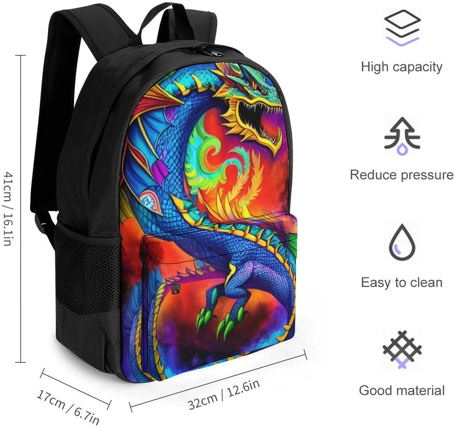 Mystery Dragon Trippy Art Rucksacks Lightweight Multipurpose Anti-Theft Shoulder Bag Large Capacity Business Computer Bag With Smooth Zippers