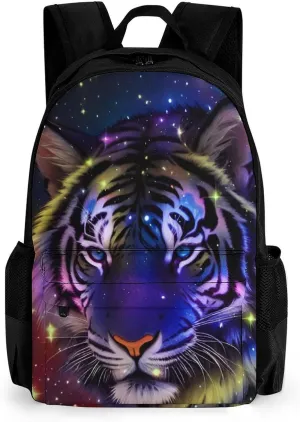 Mystic Fantasy Galaxy Sky Fantasy Wild Animals Tiger Art Rucksacks Polyester Anti-Theft Multipurpose Carry On Bag Large Capacity Gym Outdoor Hiking Backpack With Smooth Zippers