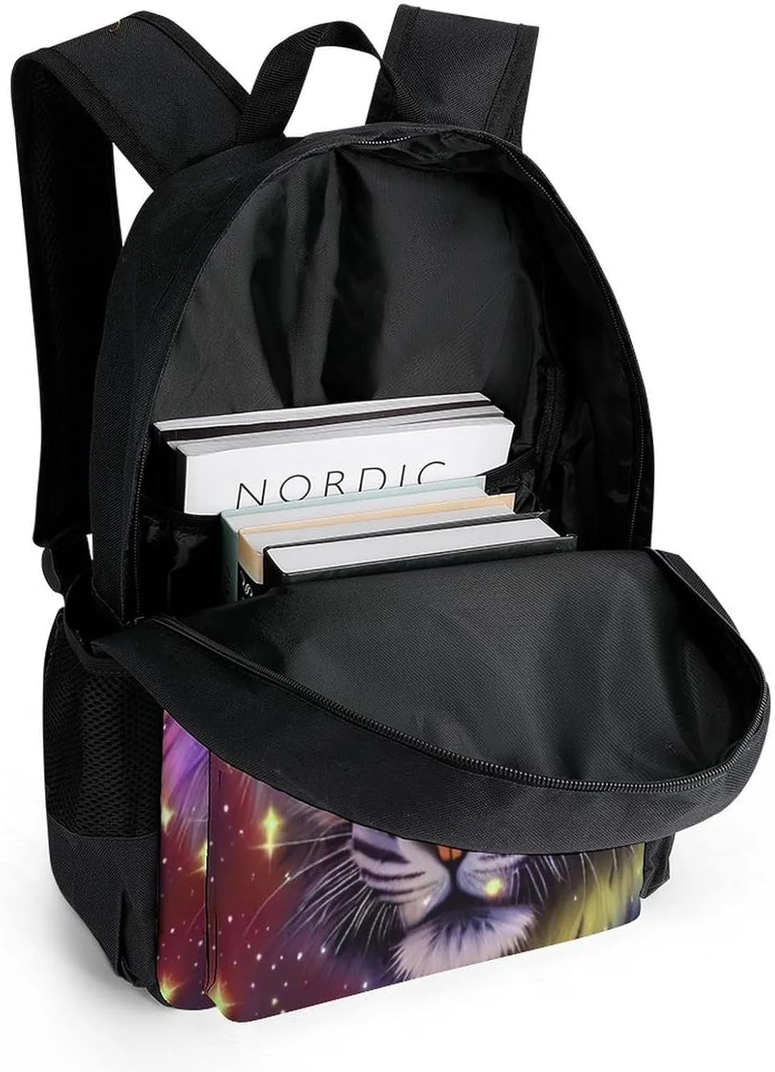 Mystic Fantasy Galaxy Sky Fantasy Wild Animals Tiger Art Rucksacks Polyester Anti-Theft Multipurpose Carry On Bag Large Capacity Gym Outdoor Hiking Backpack With Smooth Zippers