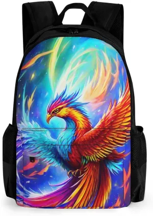 Mythical Red And Blue Fire Phoenix Bird Art Rucksacks Polyester Anti-Theft Multipurpose Carry On Bag Large Capacity Gym Outdoor Hiking Backpack With Smooth Zippers