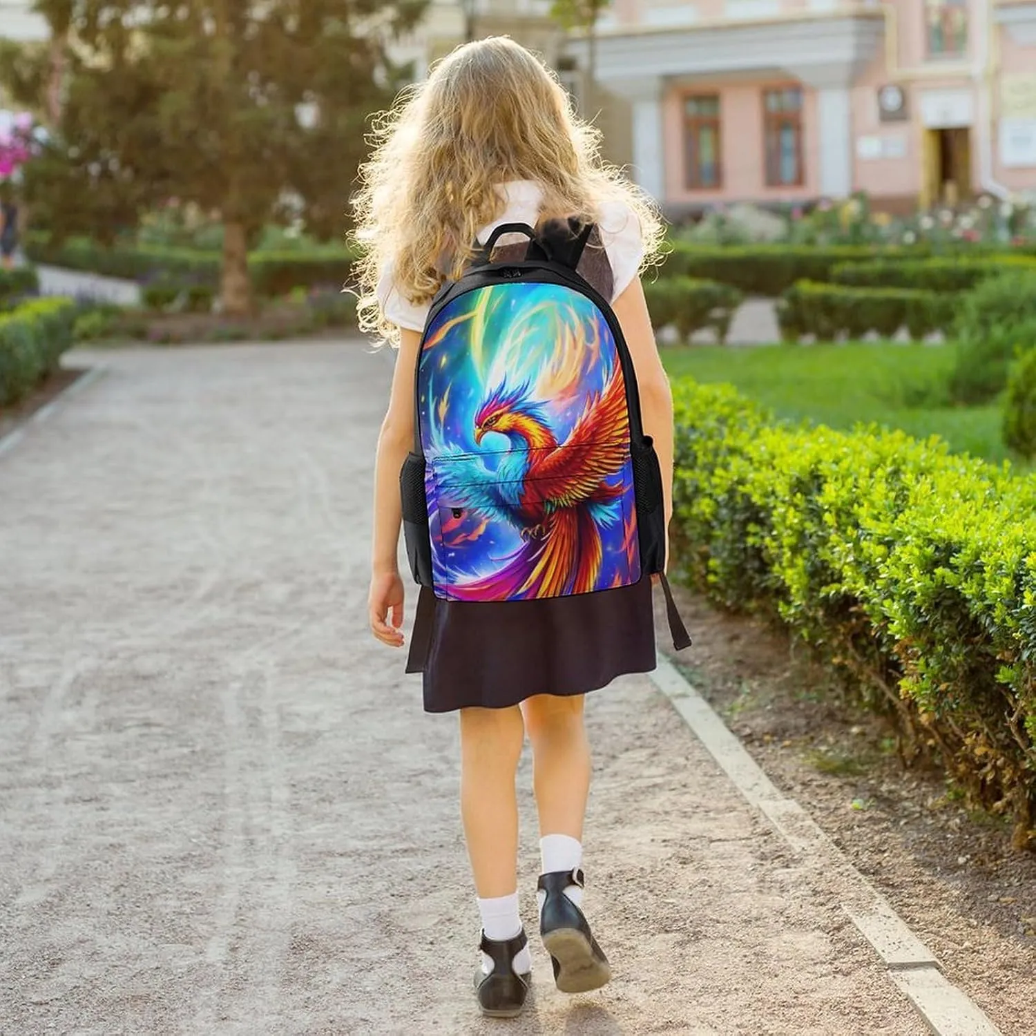 Mythical Red And Blue Fire Phoenix Bird Art Rucksacks Polyester Anti-Theft Multipurpose Carry On Bag Large Capacity Gym Outdoor Hiking Backpack With Smooth Zippers