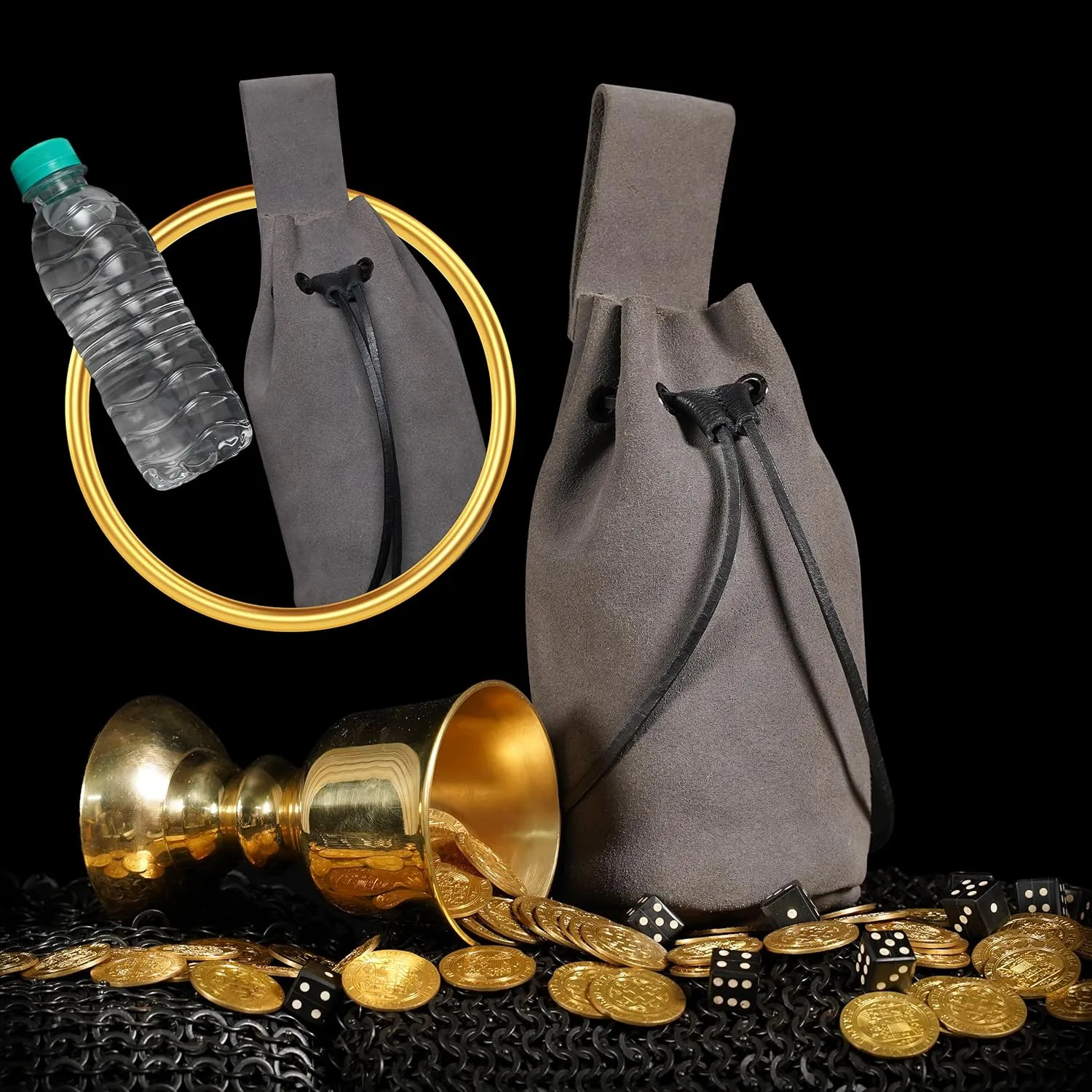 Mythrojan Medieval Drawstring Belt Bag, Ideal for SCA LARP Reenactment & Ren Fair
