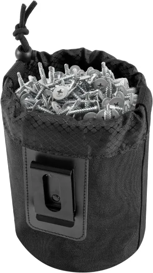 Nail/Screw Work Pouch，Tightening Soft Bag with Drawstring Metal Clip-On Tool Pouch for Tools Screws and Nails,Ideal for Electrician Plumber Carpenter Contractor Handy Man and Any Tradesperson