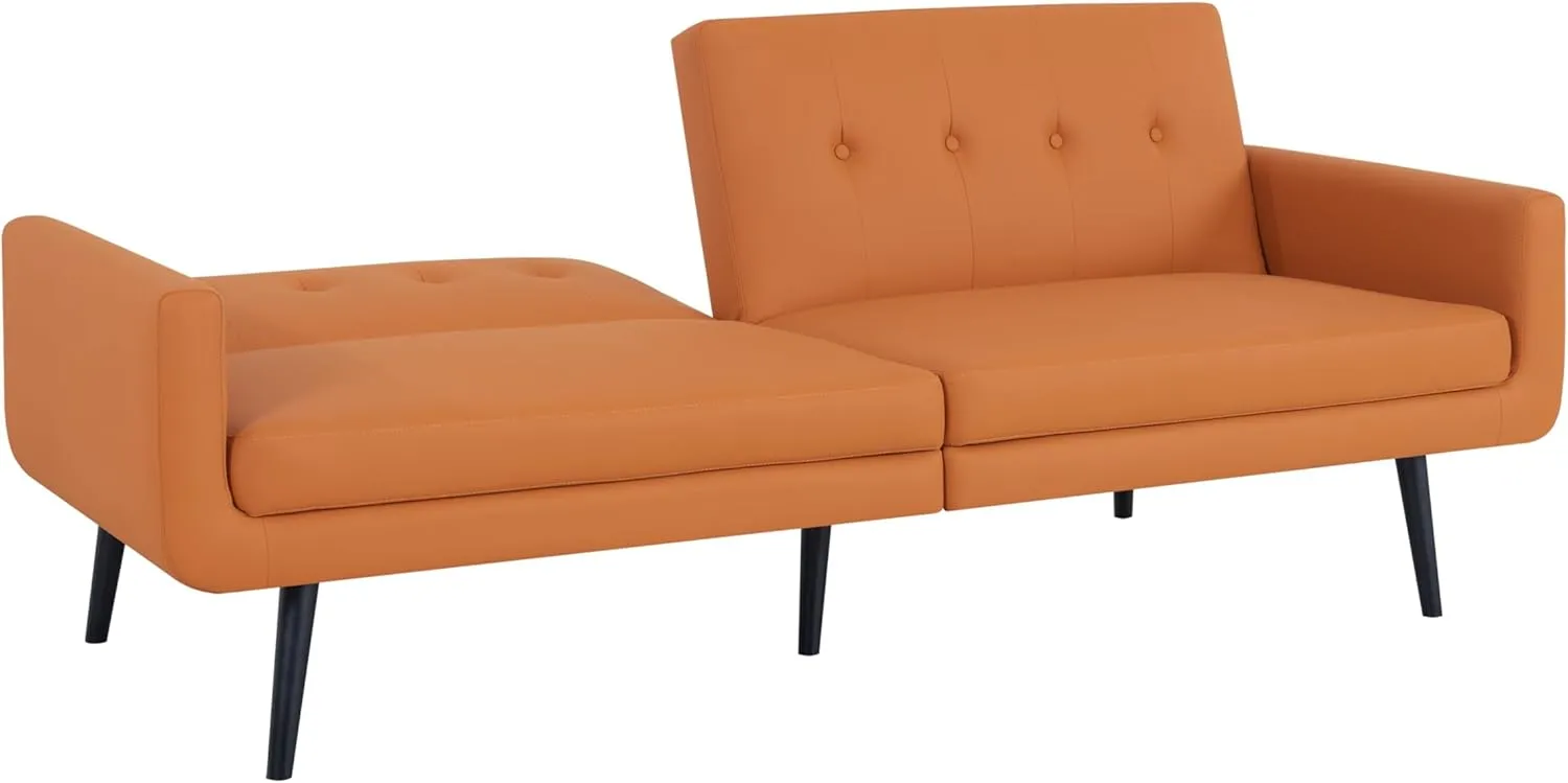 Naomi Home Monica Leather Futon Sofa Convertible Couch Bed Split Back Premium Air Leather Sleeper Couch Sofa for Living Room Mid Century Modern Fold Out Bed with Tapered Legs - Air