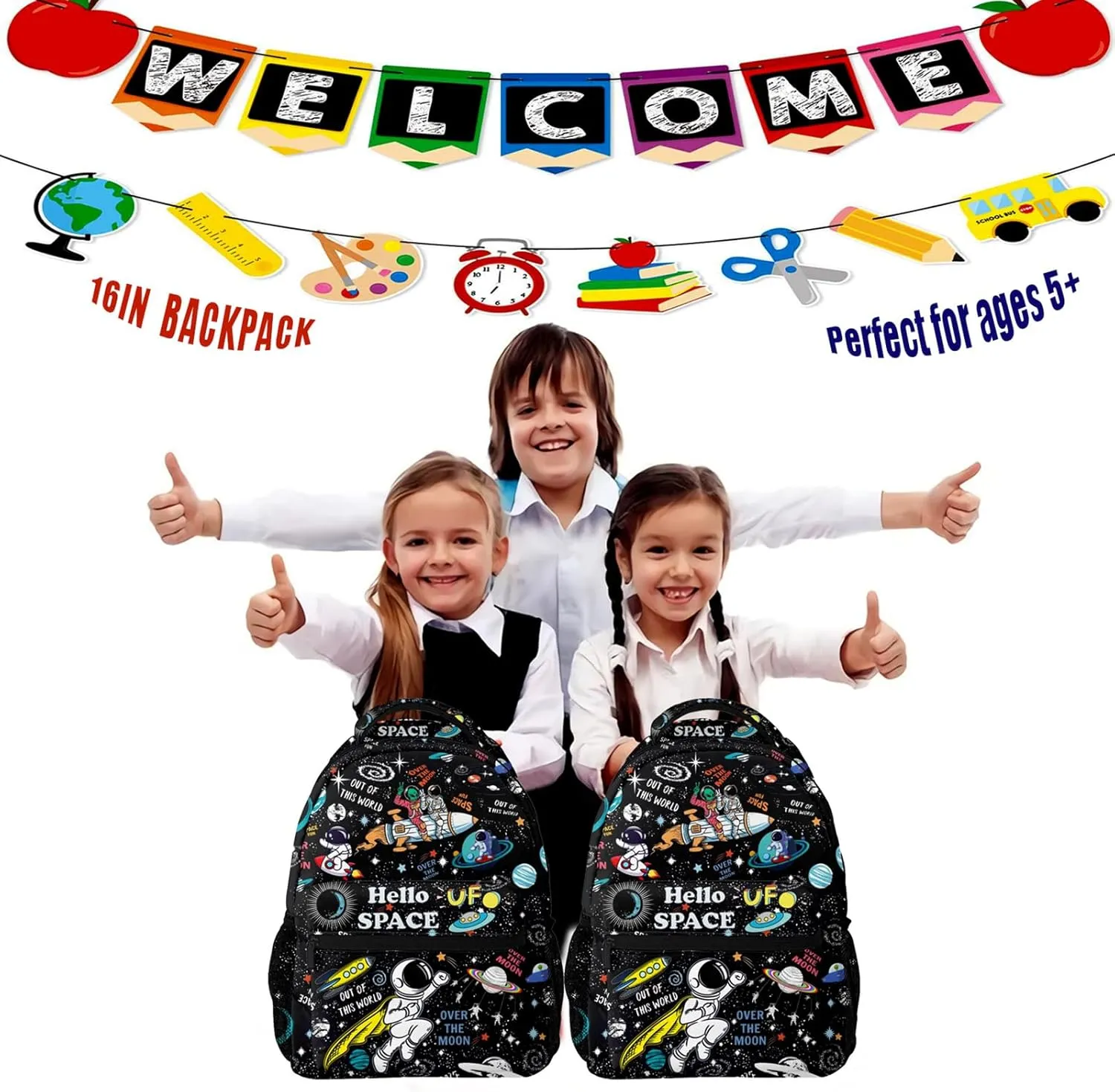 NASIAN Space Astronaut Rocket School Backpack for Boys Kids Girls Adjustable Strap Waterproof 16 inch School BookBag Outdoor Daypack Gifts