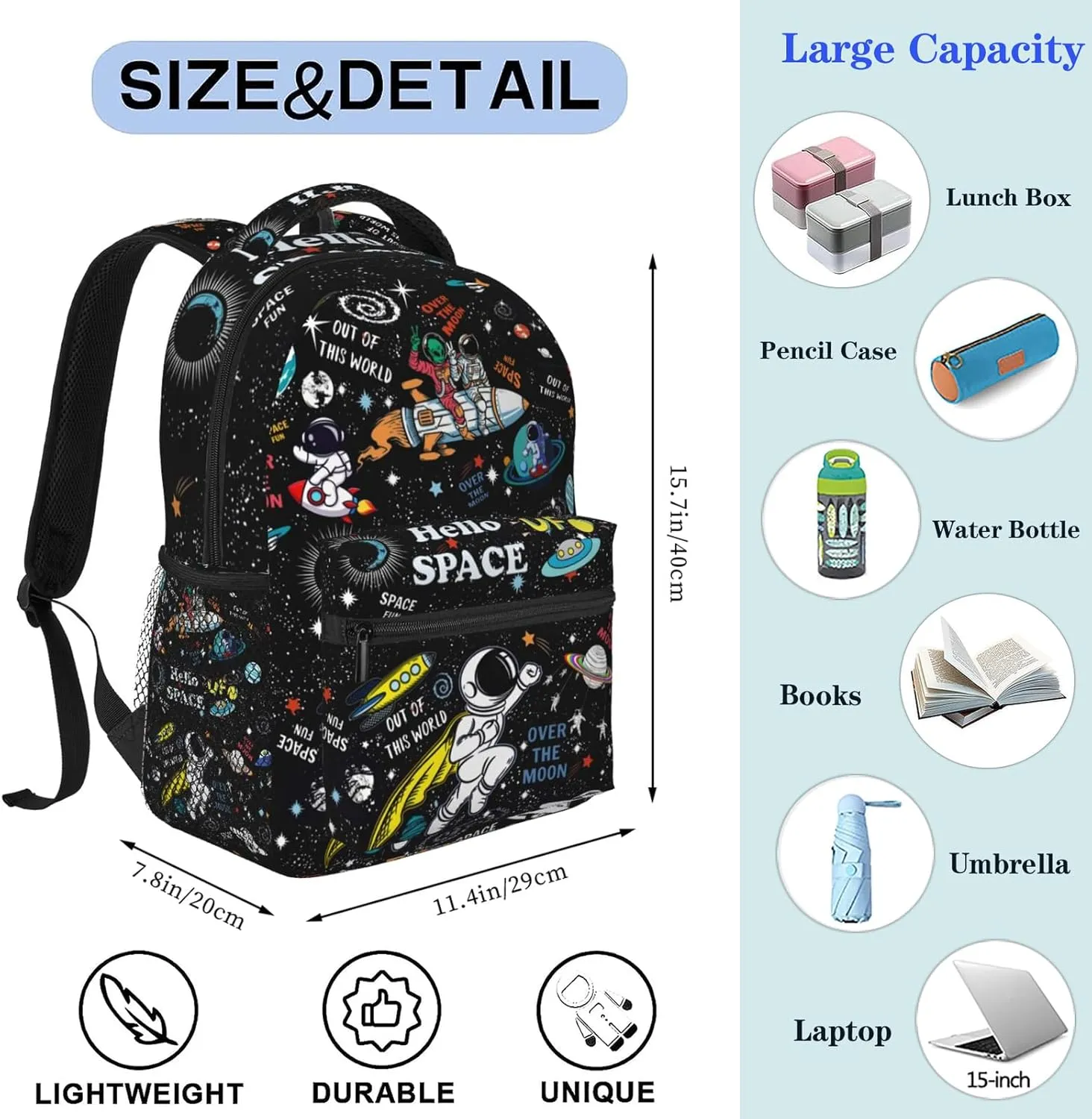 NASIAN Space Astronaut Rocket School Backpack for Boys Kids Girls Adjustable Strap Waterproof 16 inch School BookBag Outdoor Daypack Gifts