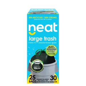 Neat Tall Kitchen 30 Gallon Drawstring Trash Bags - (25 COUNT) - Triple Ply Fortified, Eco-Friendly 50% Recycled Material, Neutralize  Odor Technology, Reversible Black and White Garbage Bags