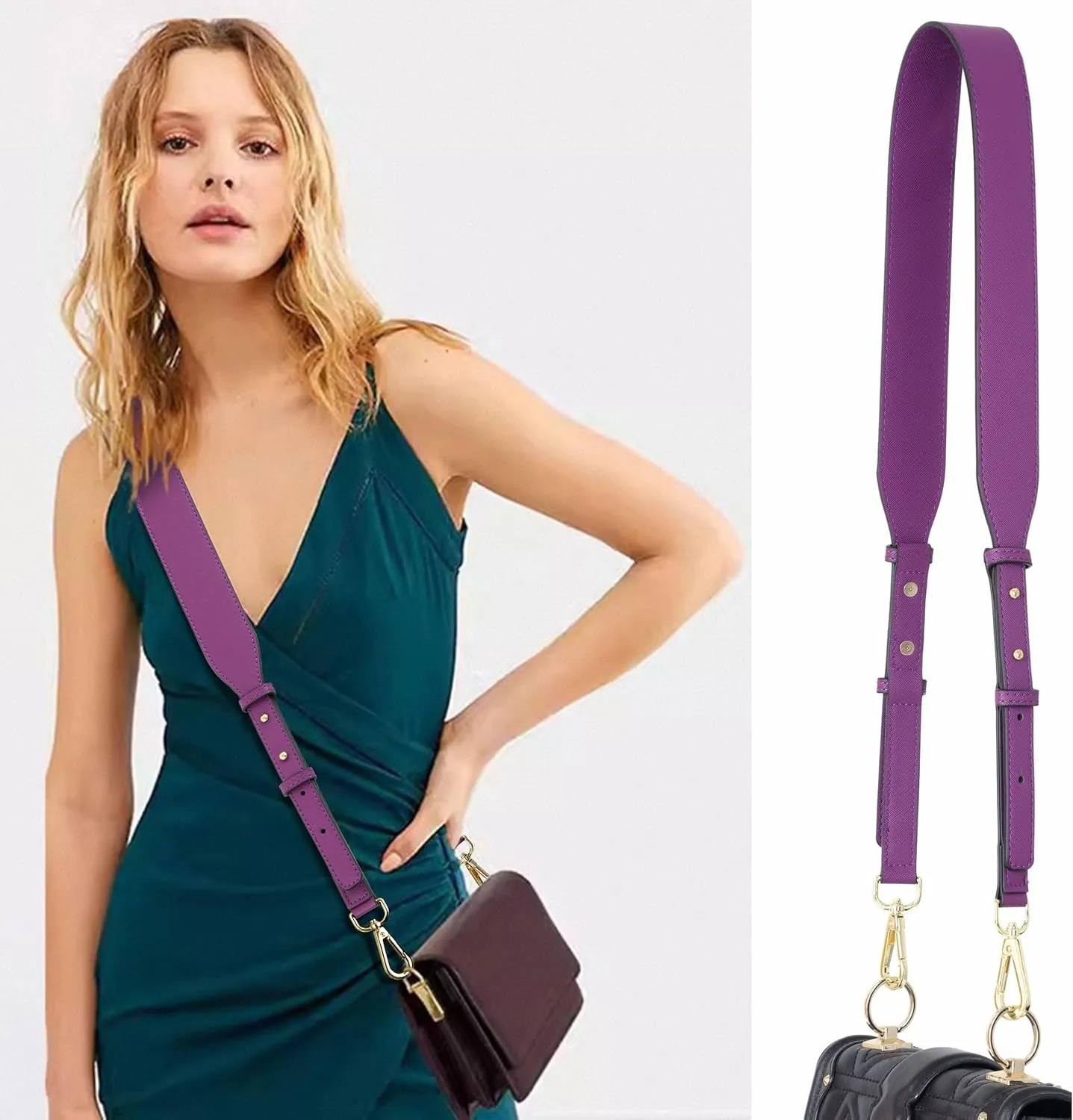 Nefelibata Purse Strap,Leather Purse Straps Replacement Crossbody,Retro Personalized Crossbody Bag Straps with Customized Metal Buckle for Handbag,Shoulder Bags(Glamour Purple)