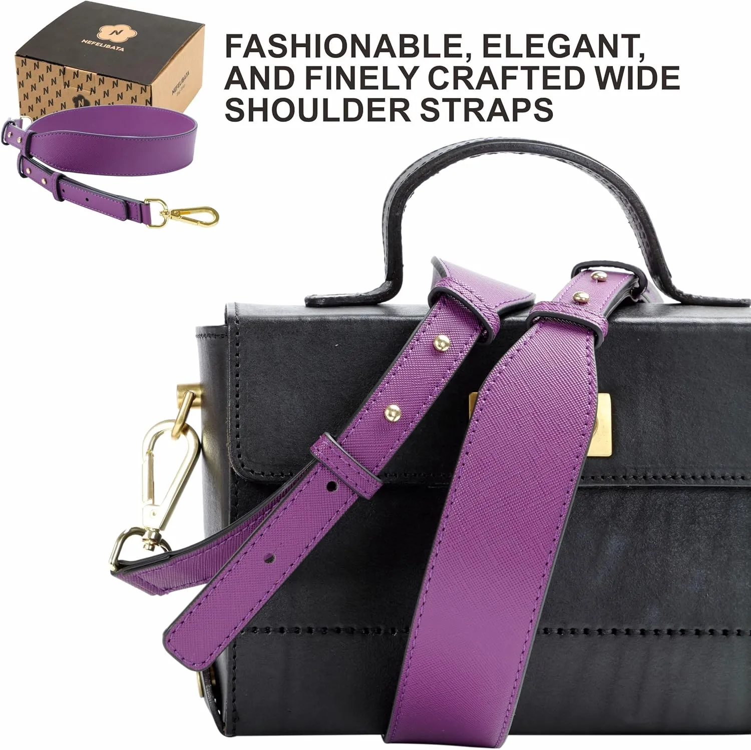 Nefelibata Purse Strap,Leather Purse Straps Replacement Crossbody,Retro Personalized Crossbody Bag Straps with Customized Metal Buckle for Handbag,Shoulder Bags(Glamour Purple)