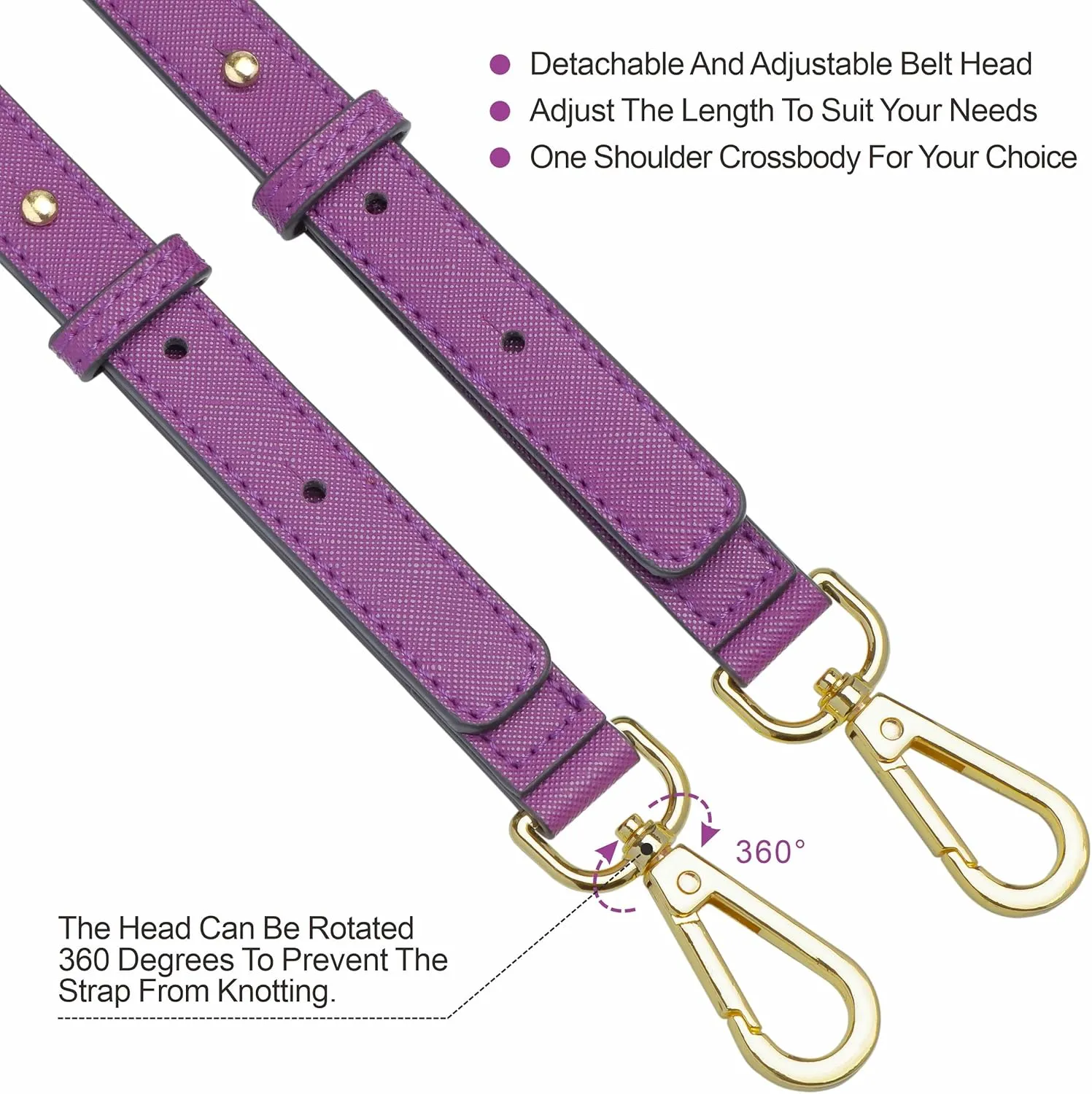 Nefelibata Purse Strap,Leather Purse Straps Replacement Crossbody,Retro Personalized Crossbody Bag Straps with Customized Metal Buckle for Handbag,Shoulder Bags(Glamour Purple)