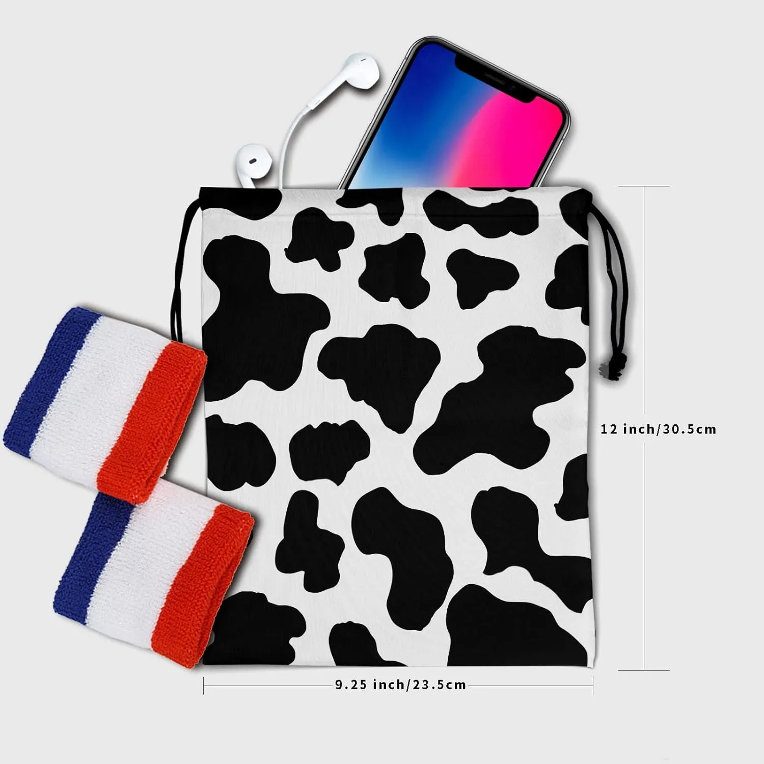 Nerxy Cow Grip Bag for Gymnasts - Black White Grip Bags for Gymnastics Aesthetic Farm Animal Gym Bags Drawstring Storage Bags Spot Gym Pouch Bags