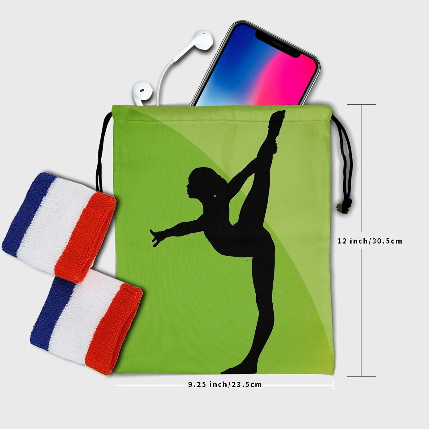 Nerxy Green Grip Bag for Gymnastics - Exercises Silhouette Gymnasts Gym Bag Drawstring Storage Bags Pouch Shoe Bags Adjustable Polyester Towel Bag